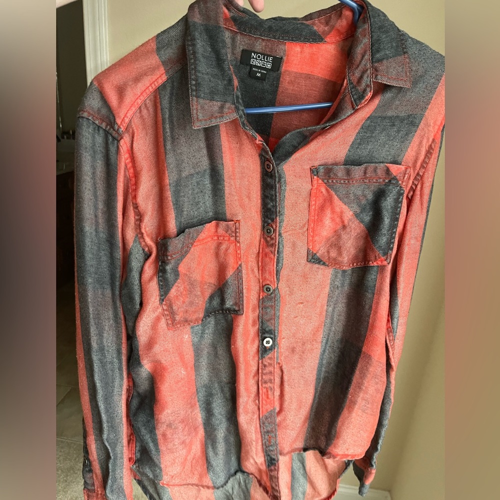 RED & BLACK PLAID FLANNEL - NOLLIE - MEDIUM! Perfect for layering!